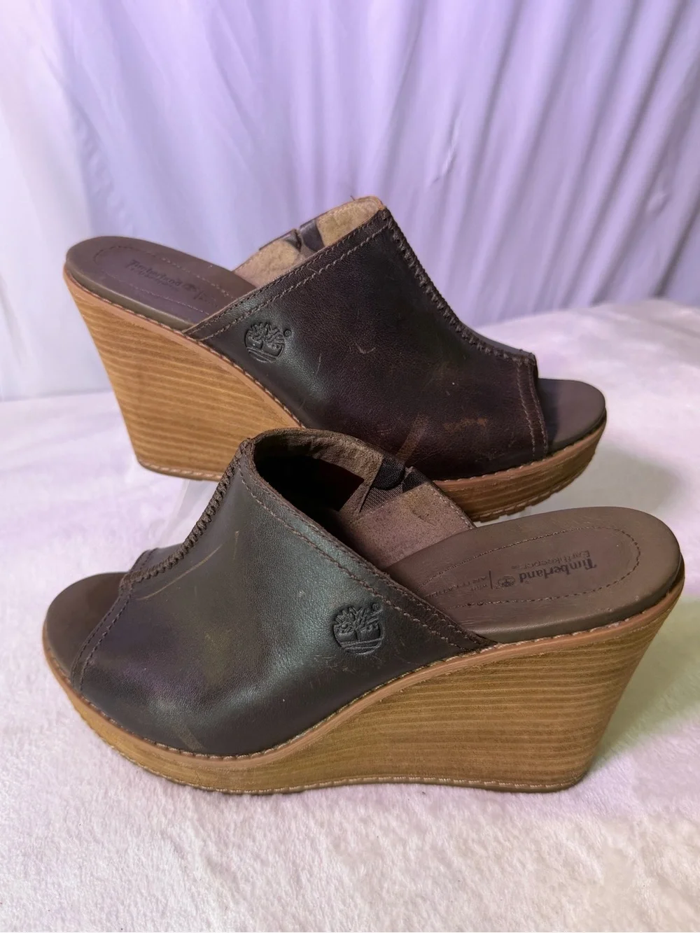Women’s Black Leather Wedge Slide Sandals
